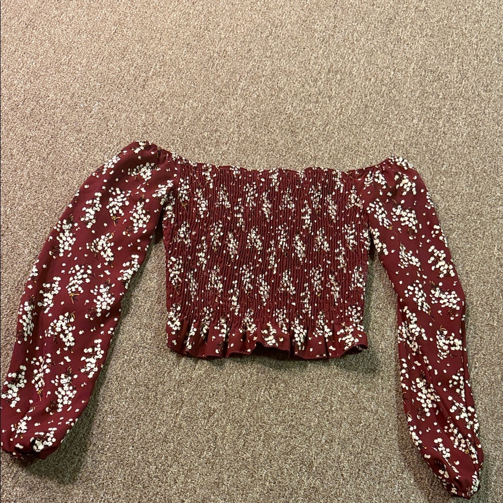 Windsor Burgundy Floral Off-Shoulder Blouse